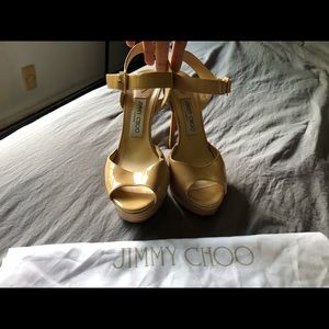 Jimmy Choo Beige Leather Platform Pumps